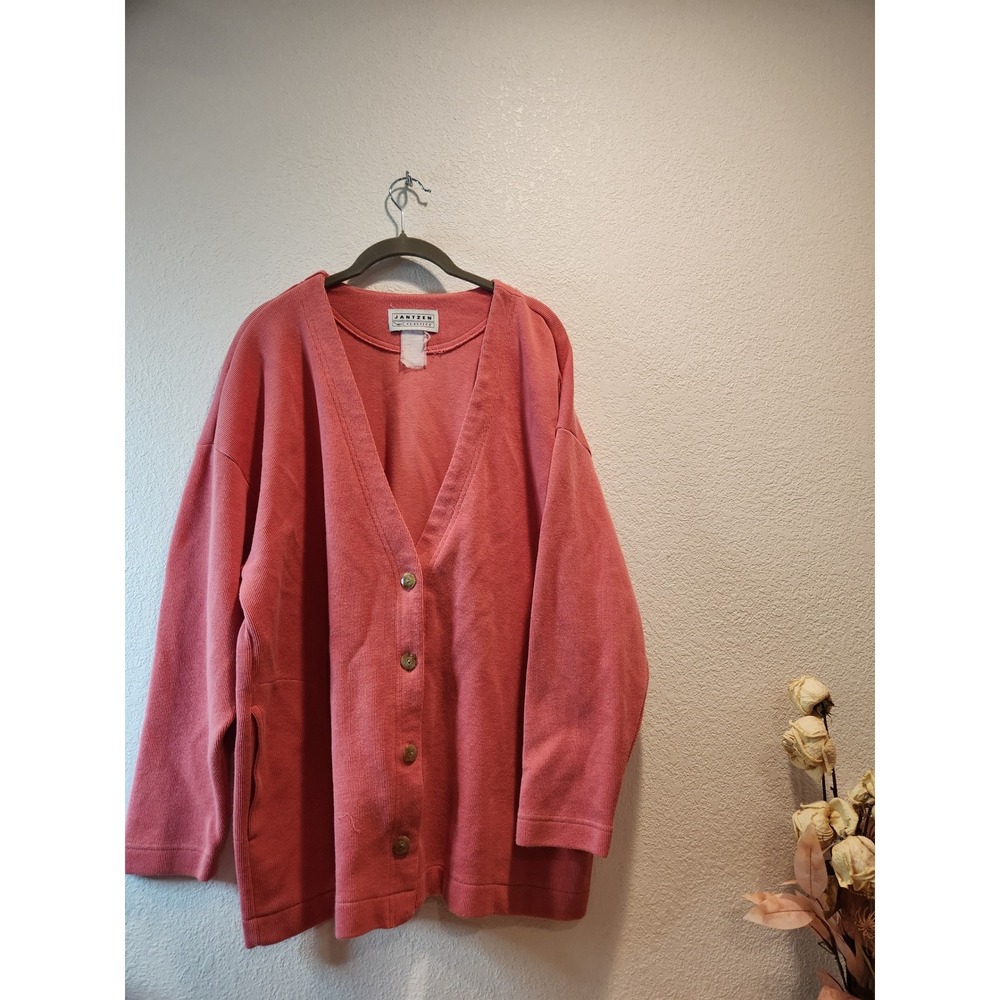Vintage Jantzen Coral Pink‎ Oversized Cardigan Sweater Women's 3X
